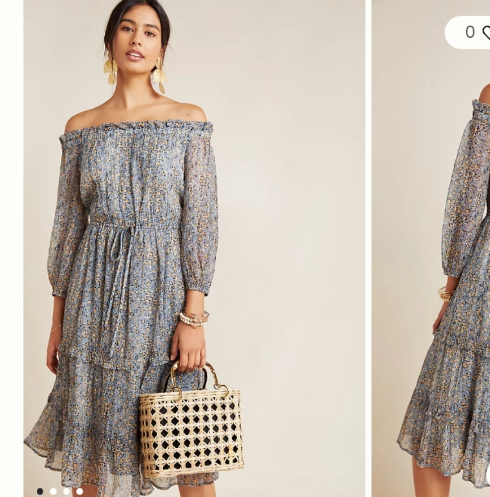 Anthropologie Kira Off Shoulder Peasant Midi Dress Size 8